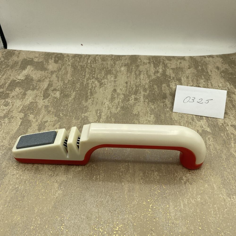 Vintage Red & White Plastic Knife/Scissor Sharpener, w/Hole For Hanging 8.5”